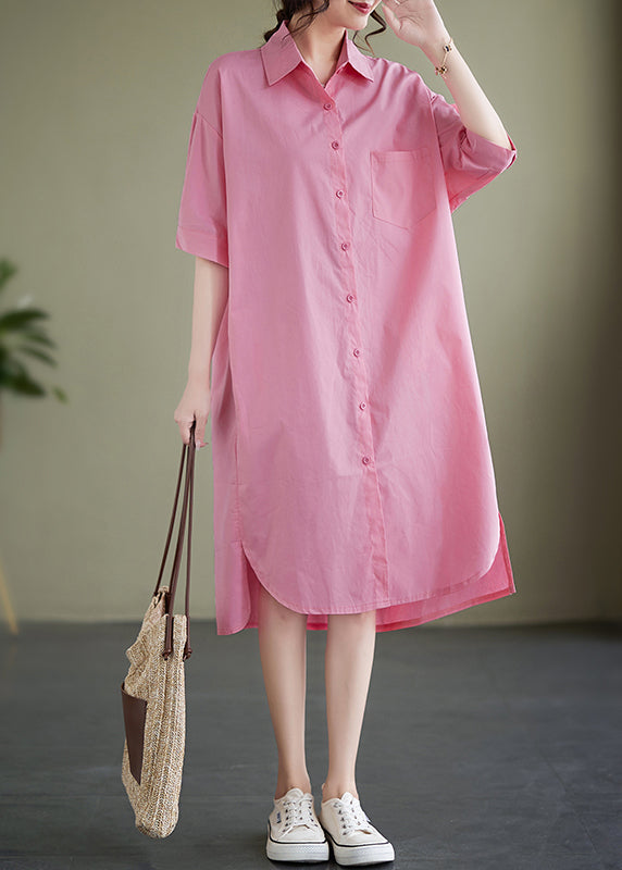 Pink Peter Pan Collar Cotton Shirts Dress Summer