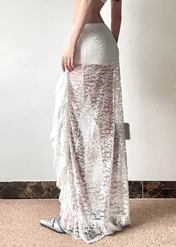 White Side Open Hollow Out Lace Wraped Skirts Spring
