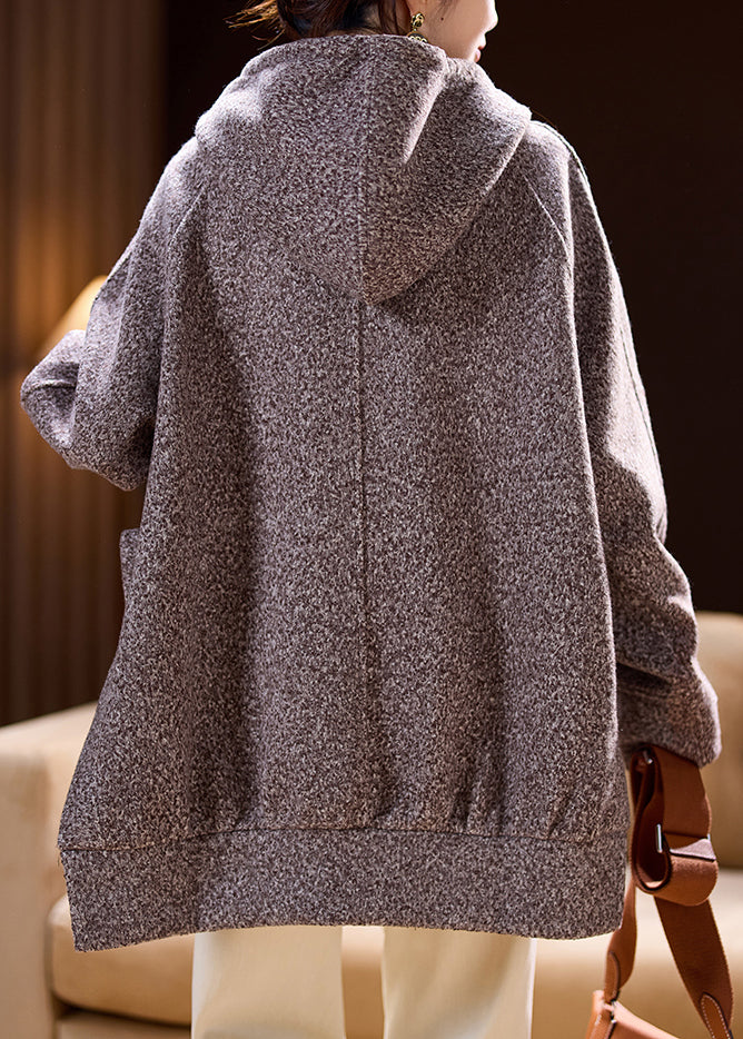 Coffee Hooded Side Open Cotton Sweatshirts Spring