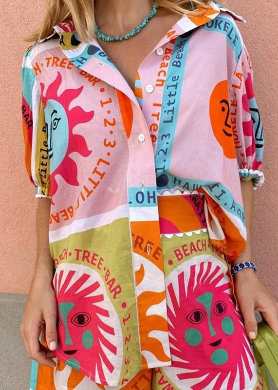 Rainbow Print Shirts and Shorts Two Piece Set Short Sleeve