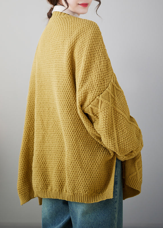 Yellow V Neck Button Knit Cardigans Coat Fall