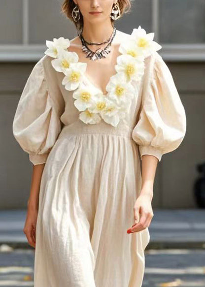Art Apricot Three-dimensional Cotton Robe Dresses Summer