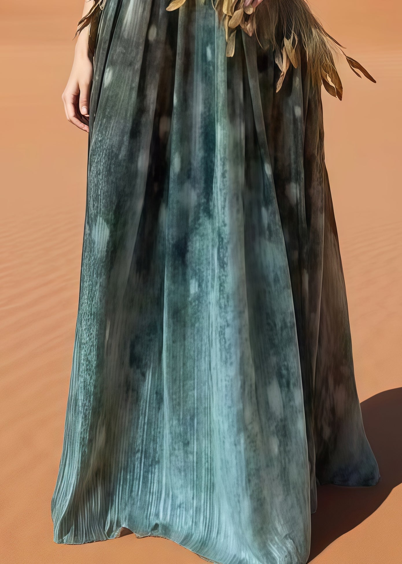 Cold Shoulder Tie Dye Feathers Dress Summer