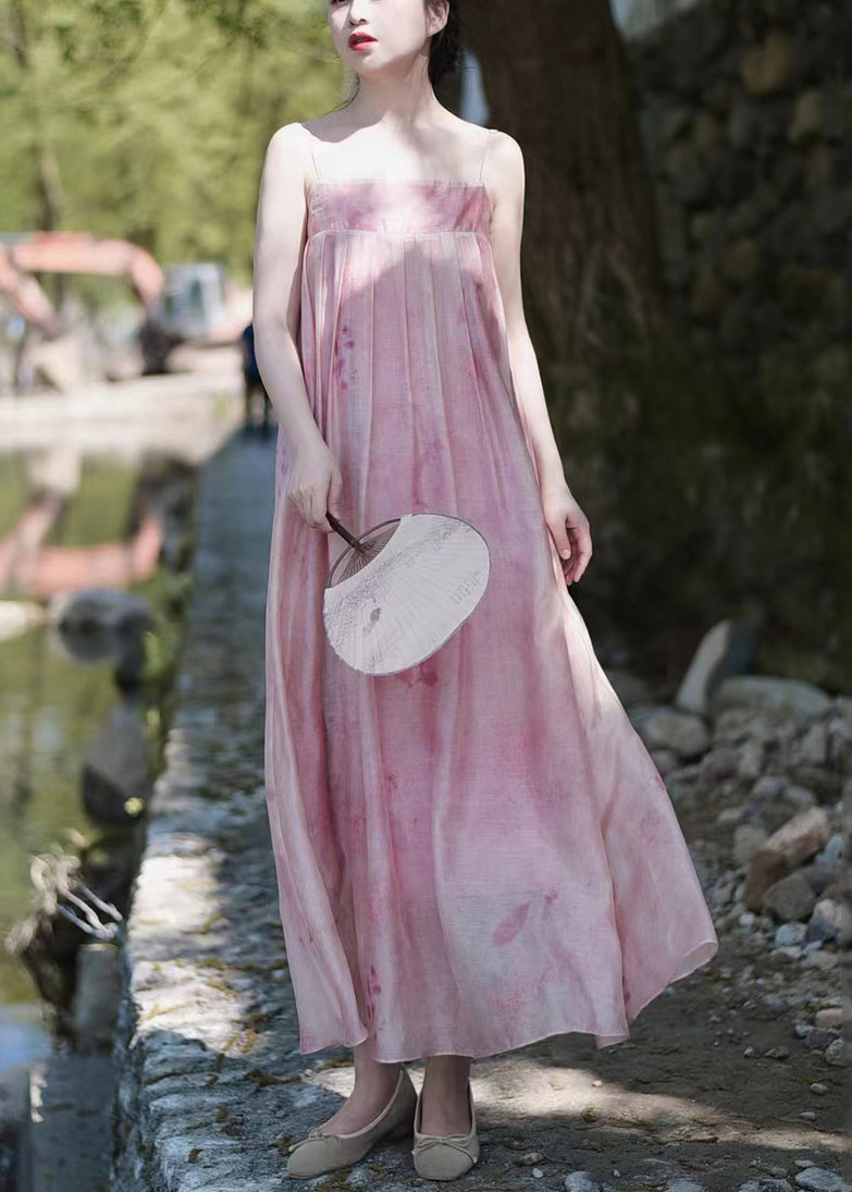 Pink Button Print Linen Silk Two Pieces Set Spring