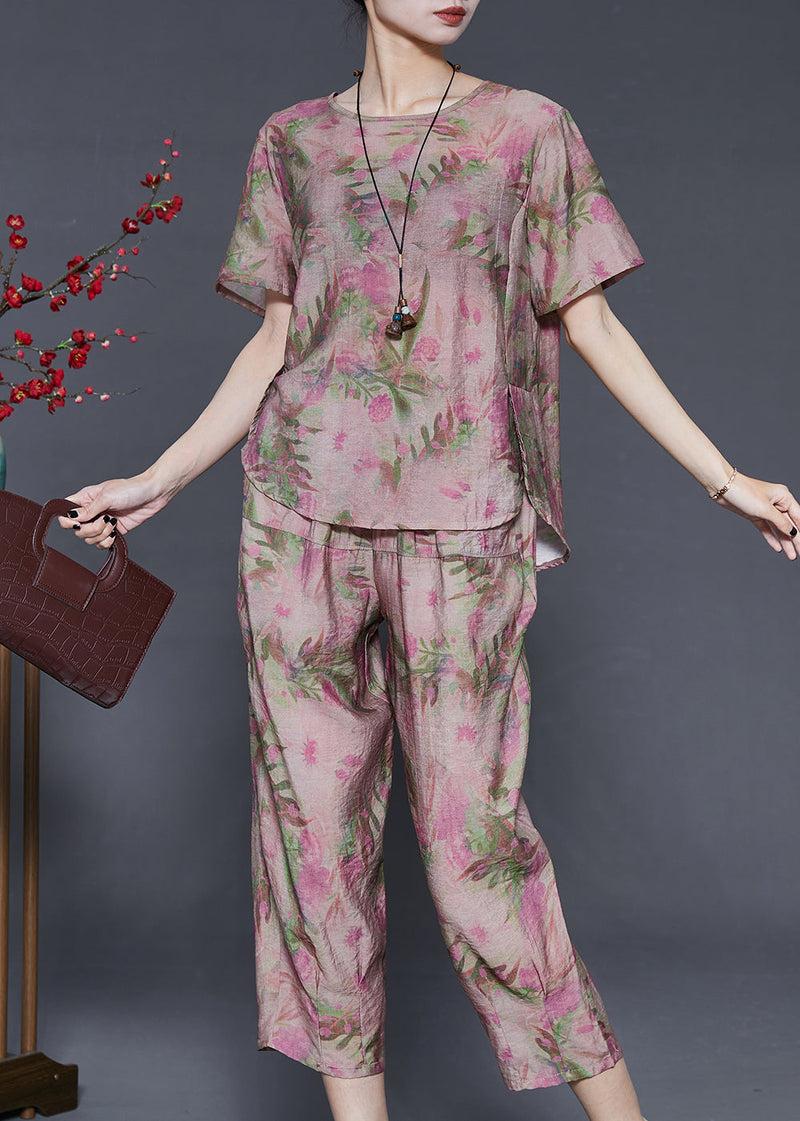 Purple Print Linen Two-piece Set Oversized Summer
