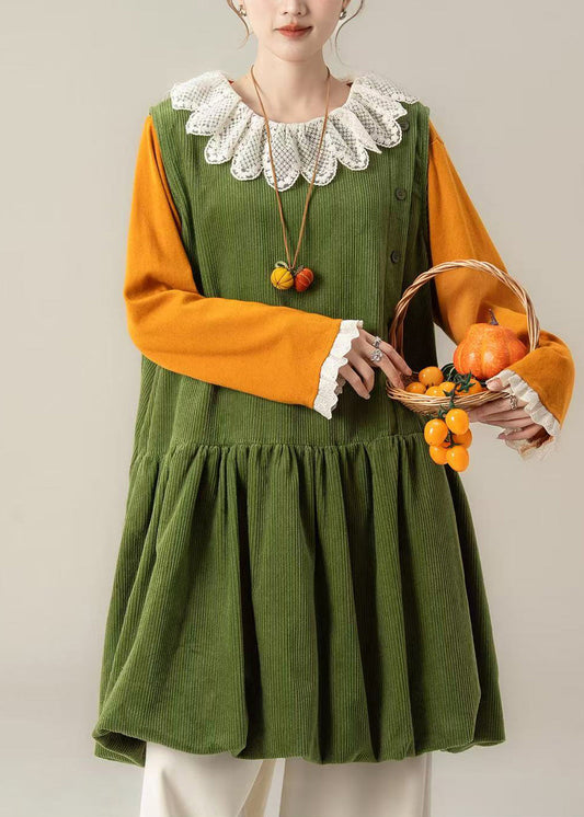 Green Oversized Corduroy Mid Dress Spring