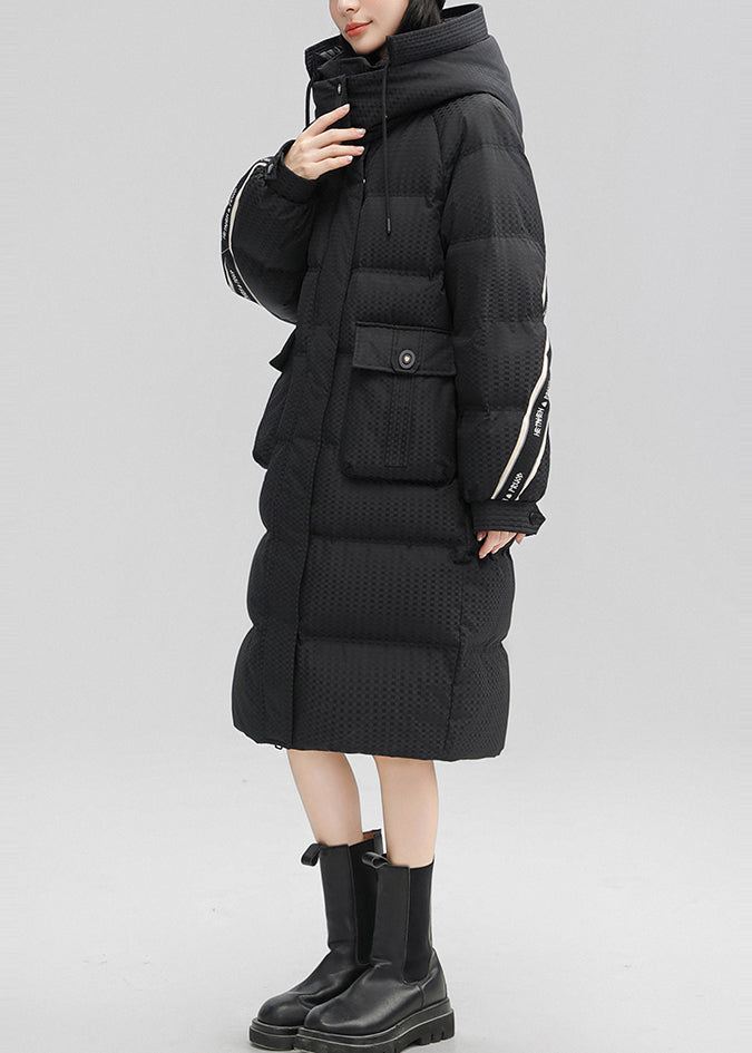 Black Hooded Patchwork Duck Down Winter Coats