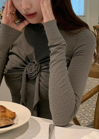Slim Fit Grey Turtleneck Cotton T Shirts Winter