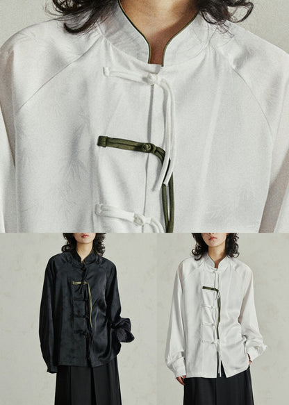 Black Button Stand Collar Top Lantern Sleeve