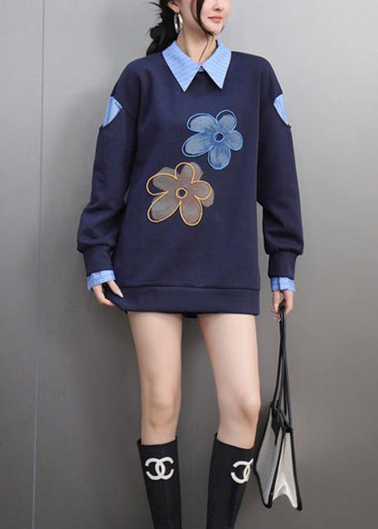 Blue Striped Print Patchwork Sweatshirts Spring