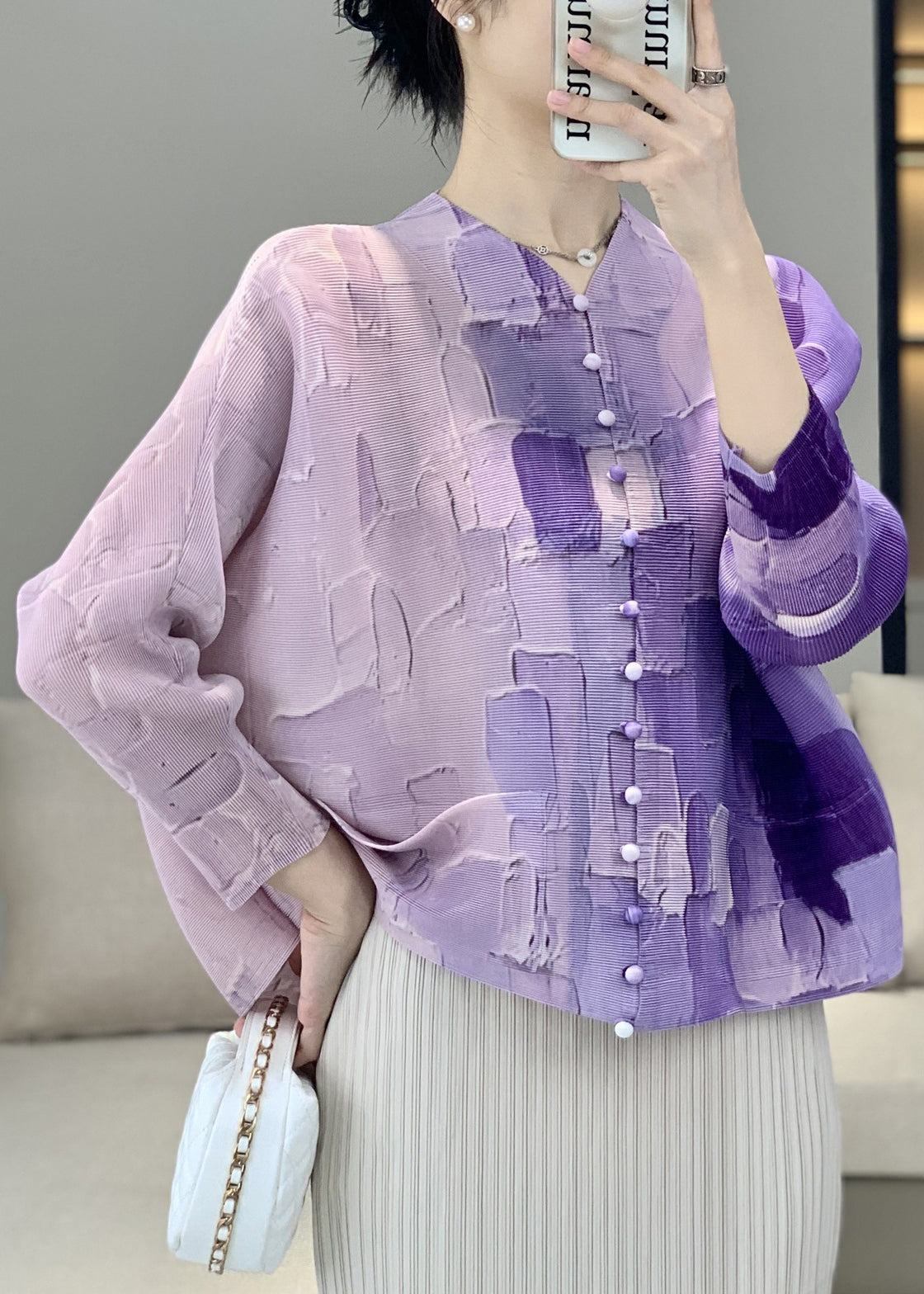 Pink Wrinkled Button Pockets Blouses Fall