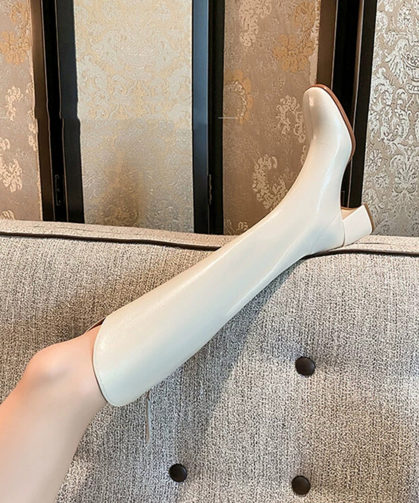 Black Splicing French Chunky Long Boots