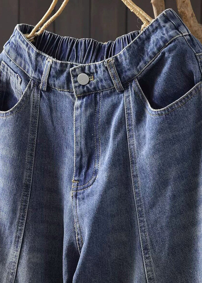 Boutique Blue Pockets Patchwork Crop Wide Leg Jeans Summer