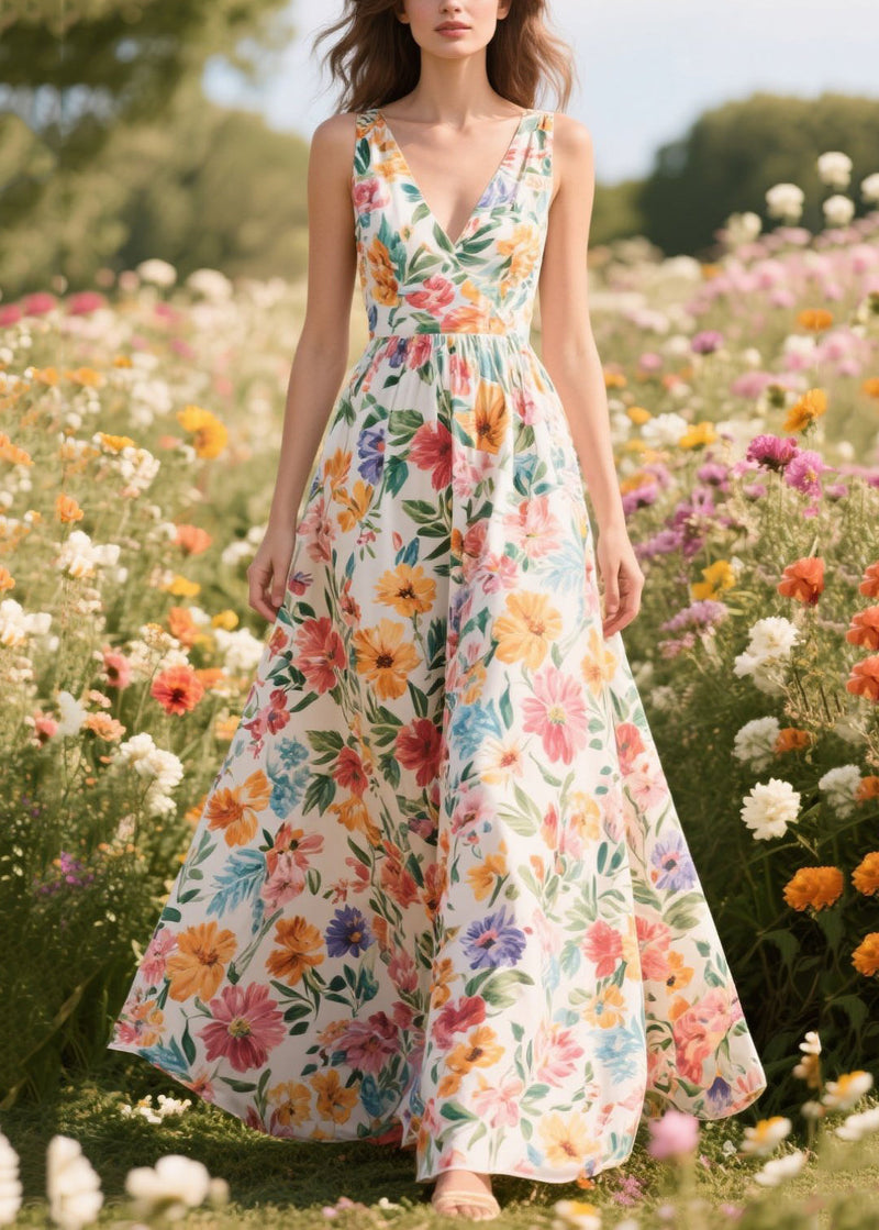 Flower Print Exra Large Hem Chiffon Cami Dress Summer