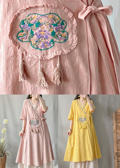 Pink Embroidered Tassel Long Cardigans Summer