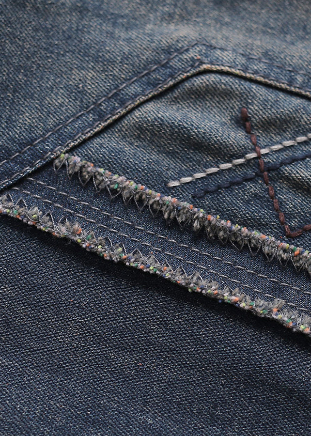 Blue Pockets Patchwork Elastic Waist Denim Harem Pants Spring