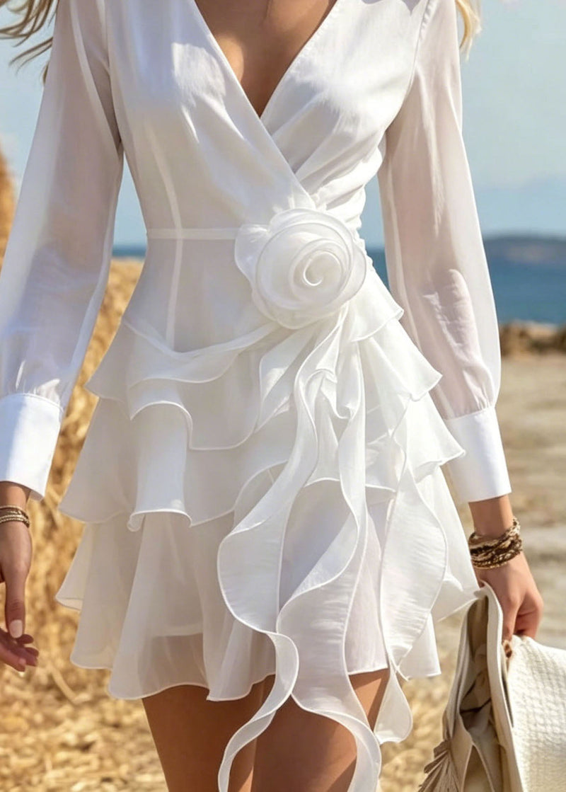 White Asymmetrical Design Cotton Mini Dress Spring
