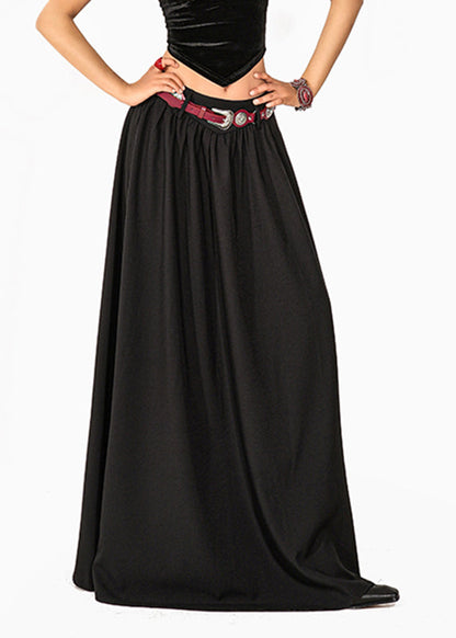 Black Elastic Waist a Line Skirt
