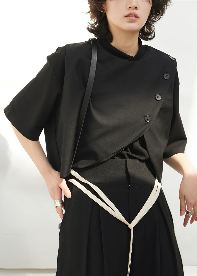 Natural Black O-neck Asymmetrical Patchwork Waistcoat Sleeveless