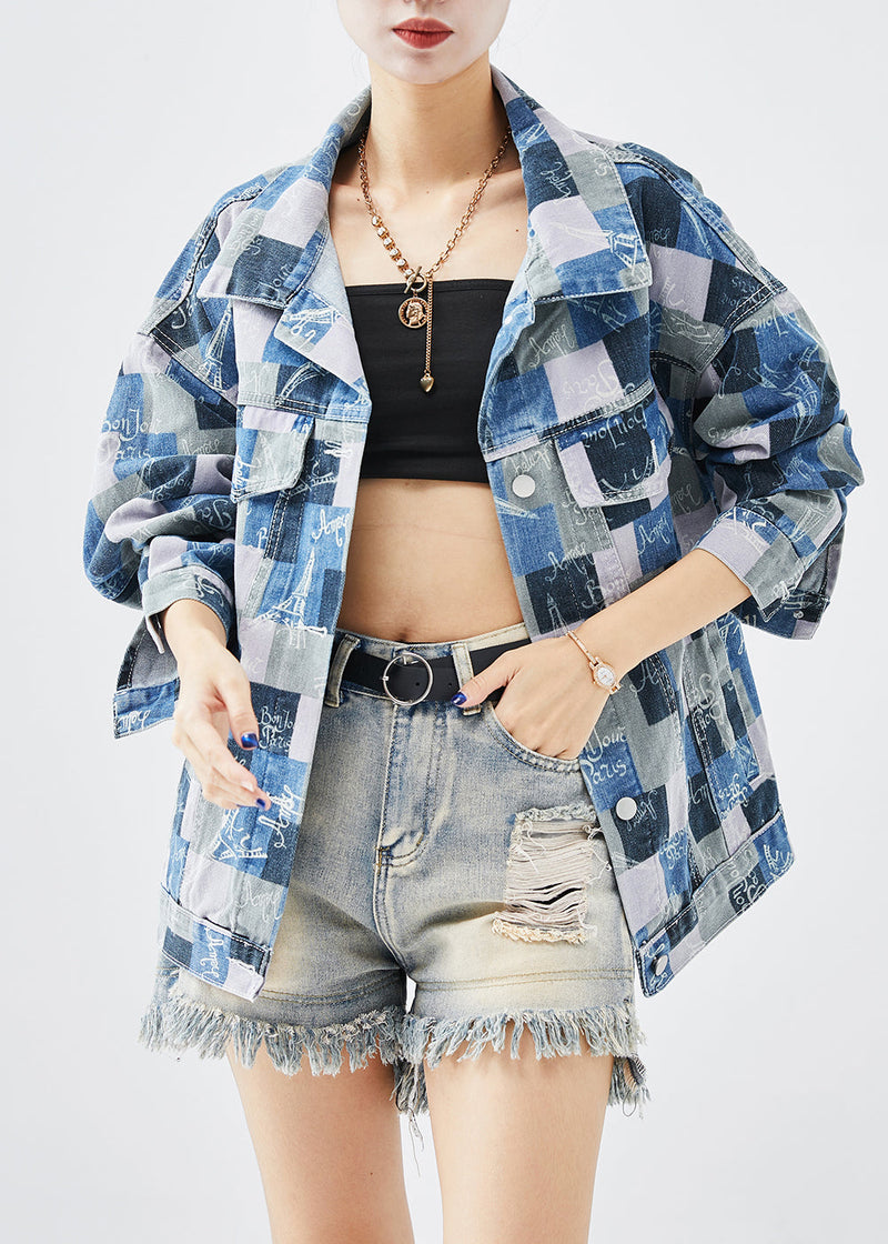 Colorblock Oversized Plaid Denim Coats Fall