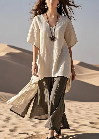 Asymmetrical Patchwork Cotton Fake Two Piece Dress Summer