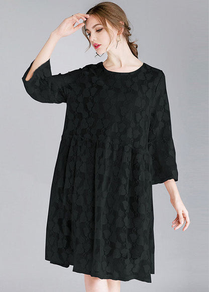Art Black O-neck Bracelet Sleeved Day Dress Fall Lace Dress