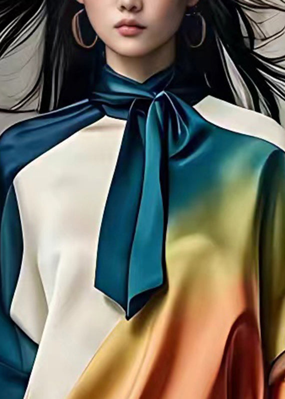 Multi Turtleneck Gradient Color Silk Top Fall (ships in 24hrs)