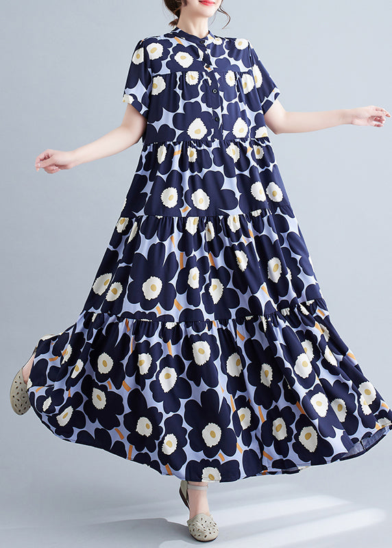 Navy Patchwork Exra Large Hem Cotton Party Dress Summer