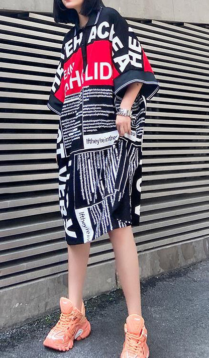 Art Graphic Patchwork Cotton Button Summer Dresses