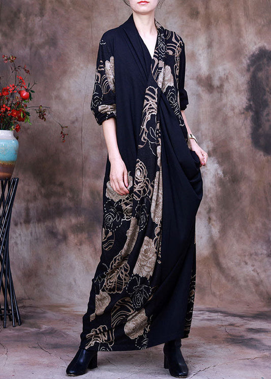 Vogue Colorblock Asymmetrical Print Chiffon Long Dress Spring