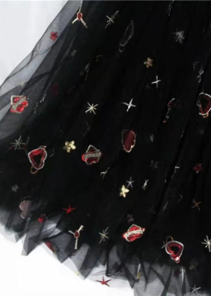 Black Print High Waist Exra Large Hem Tulle Skirts Spring