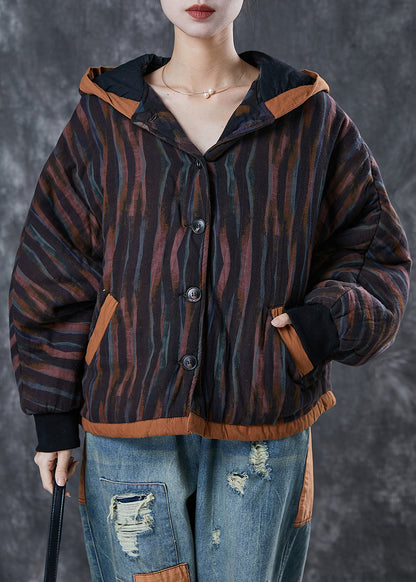 Black Oversized Striped Fine Cotton Filled Jacket Spring