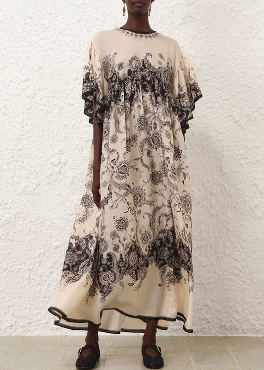 O Neck Print Cotton Long Dresses Summer
