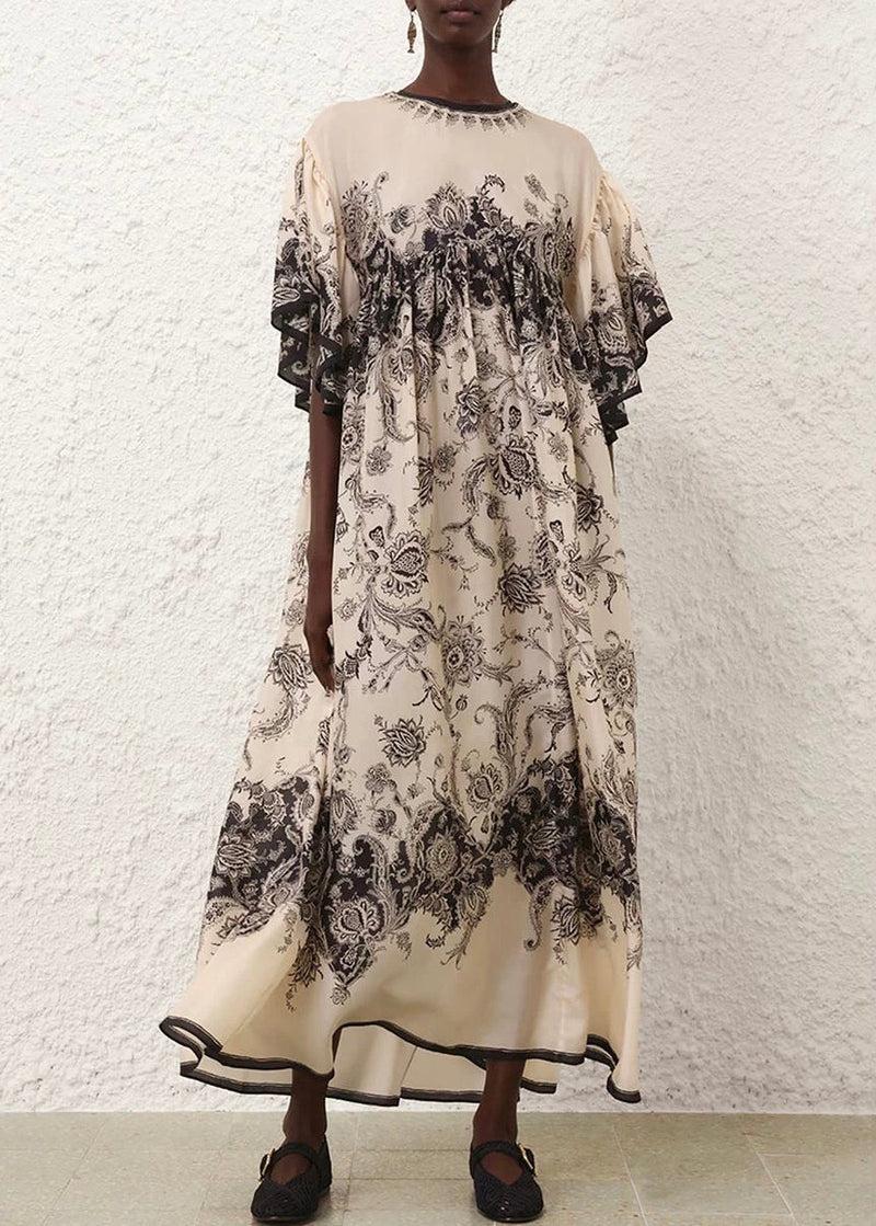 O Neck Print Cotton Long Dresses Summer