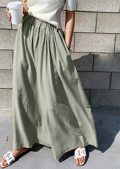Light Green Elastic Waist Wide Leg Pants Summer