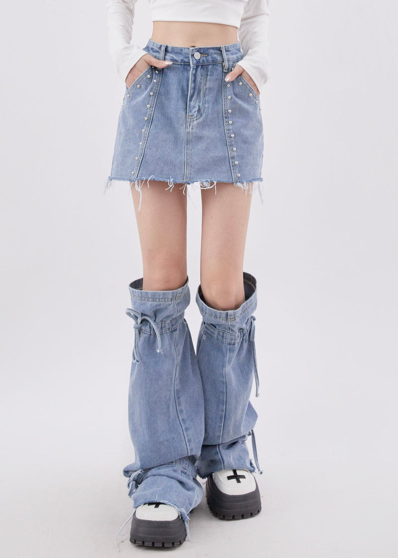 New American Style Denim Short Skirt Leg Two-piece Set