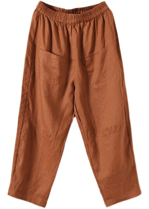 Caramel Linen Harem Pants High Waist Pockets Summer