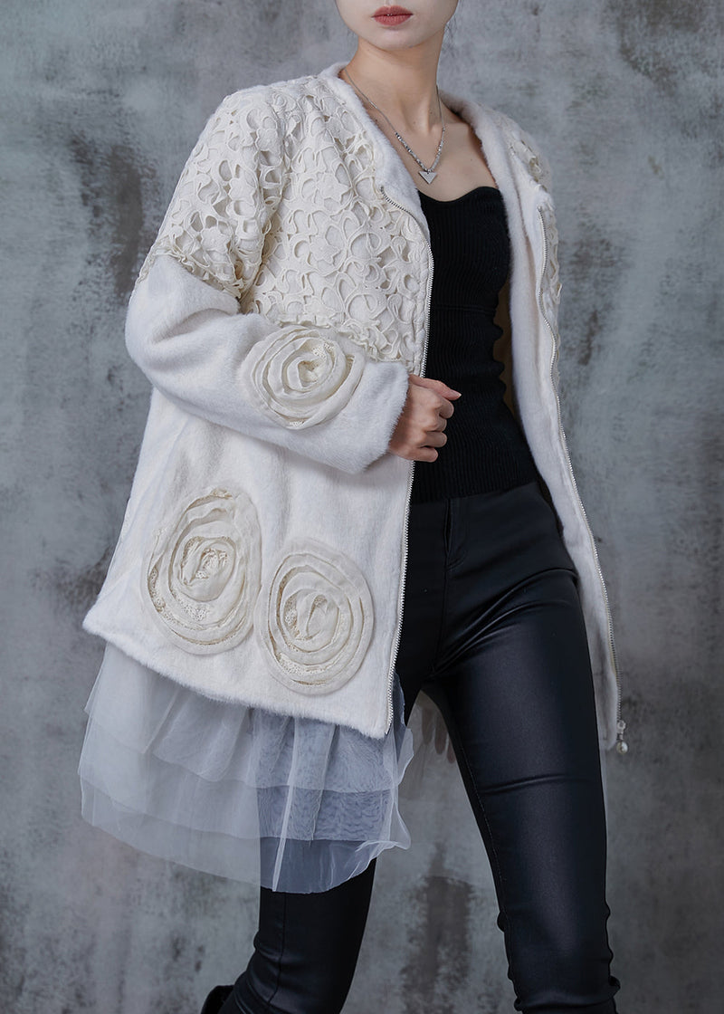 White Patchwork Mink Velvet Jackets Winter