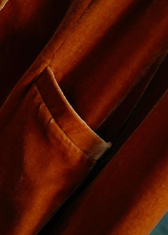 Orange O-neck Button Patchwork Silk Velour Coats Spring