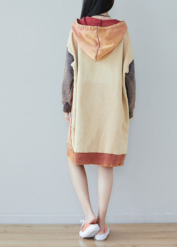 Beige Patchwork Sweatshirts Dresses Spring
