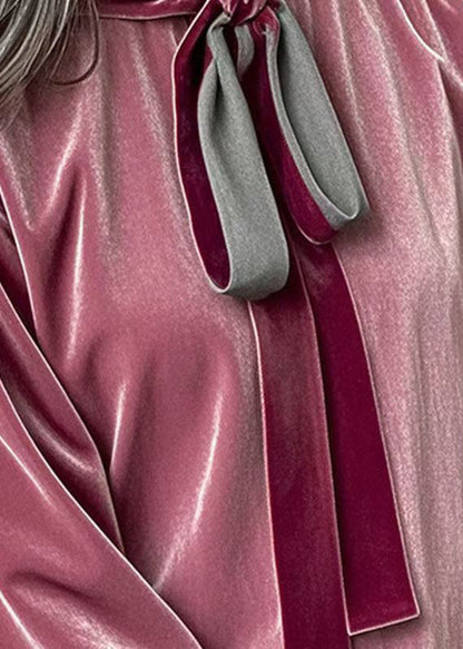Purple Ruffled Lace Up Velour Shirts Fall