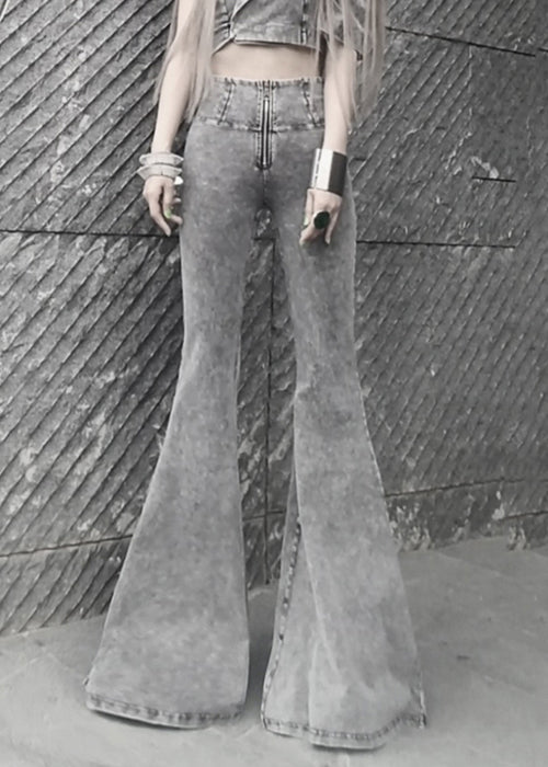 New Grey Zippered High Waist Knit Flare Bottoms Summer
