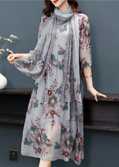 Grey Embroideried Scarf Silk Holiday Dress Bracelet Sleeve