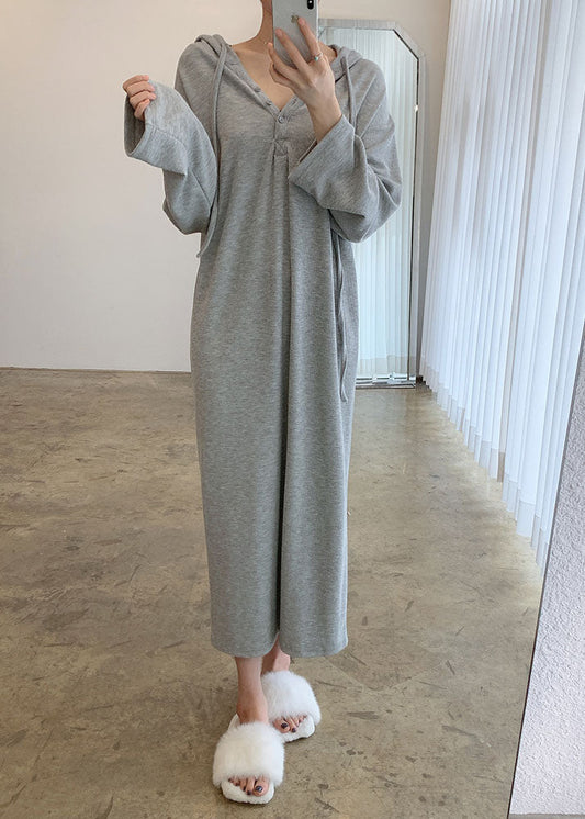 French Grey Hooded Maxi Dresses Spring