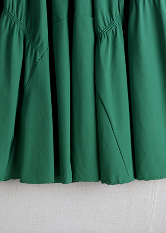 Art Green Patchwork Wrinkled a Line Skirt Spring