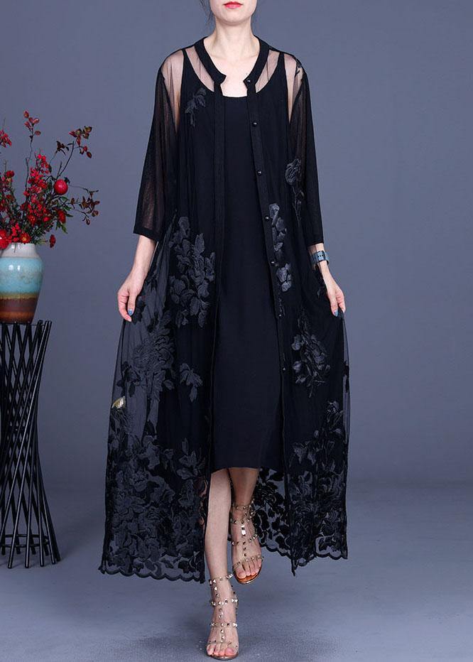 Purple Tulle Embroideried Cardigans Two Piece Set Clothing