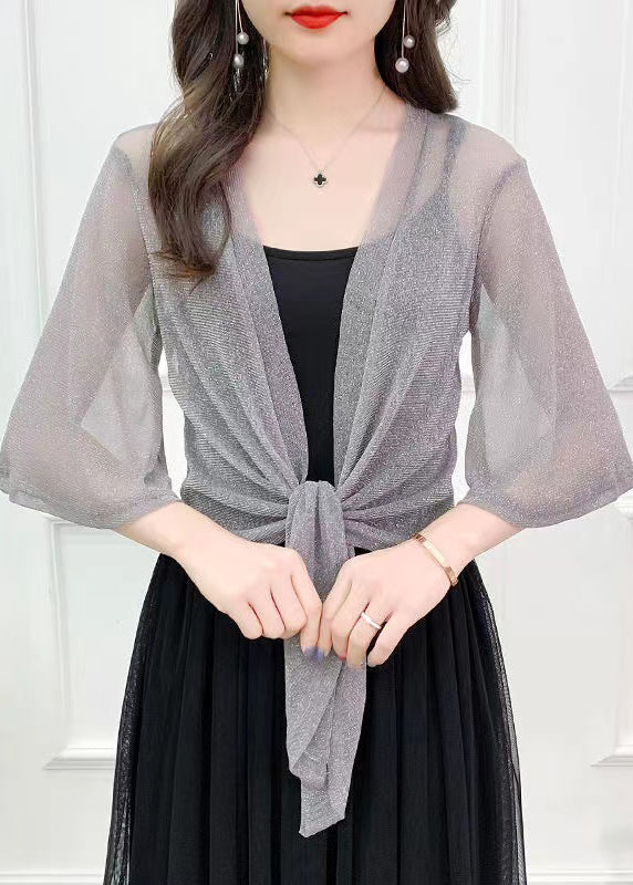 Simple Coffee Bright Silk Tulle Cardigan Summer
