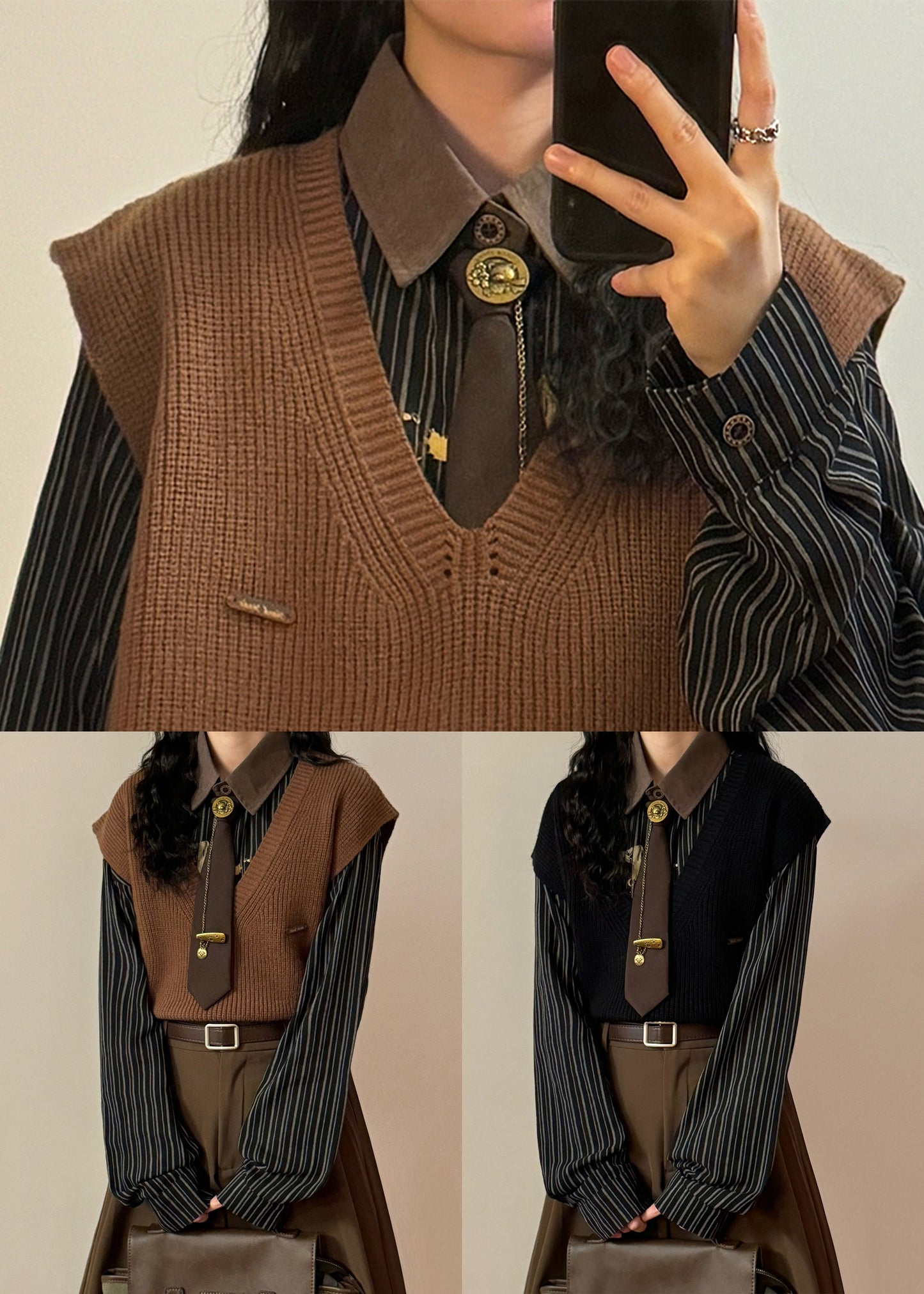 Black Cozy Knit Vest V Neck Spring