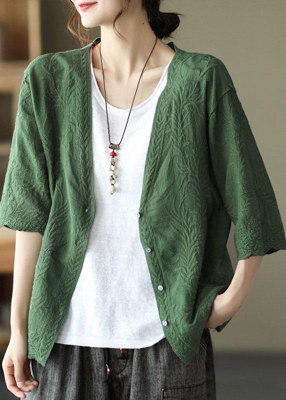 White Cotton V Neck Embroideried Half Sleeve Tops