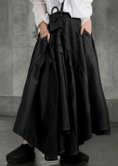 Modern Black Asymmetrical Exra Large Hem Denim Skirts Fall